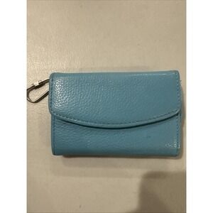 Women's Vintage Talbots Blue Pebbled Leather Wallet With Purse Clip 4 Cmpts.